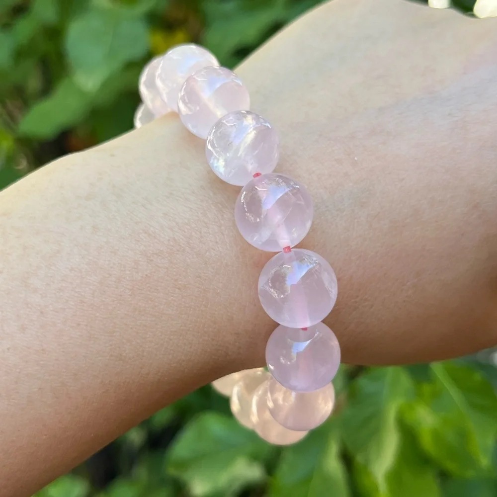 13mm stretchable pink rose quartz‎ bracelet